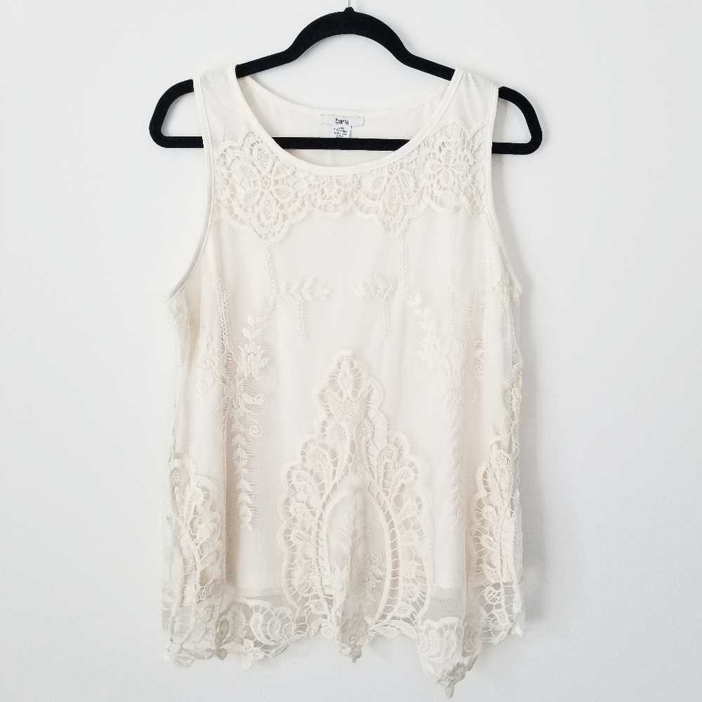 Bar III Cream Lace Tank Top